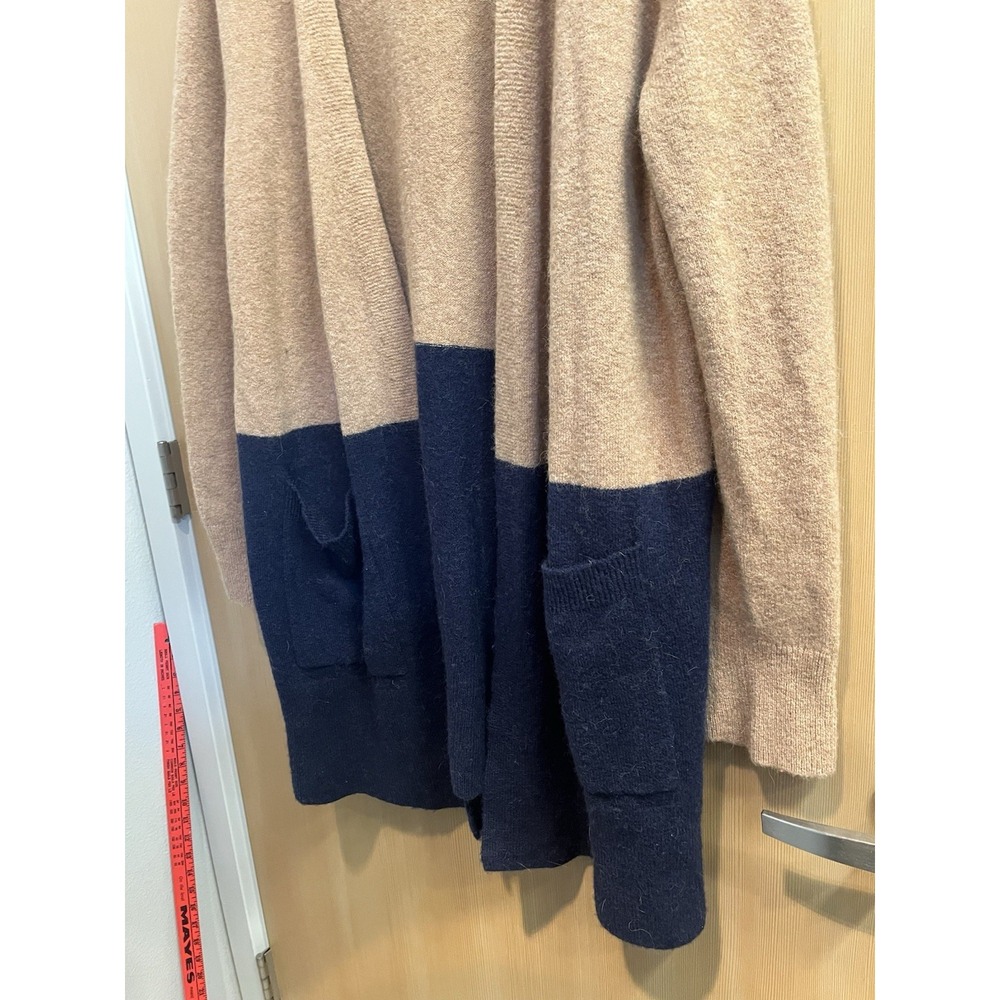 Madewell Cardigan Women L Tan Navy Blue Wool Alpaca Colorblock Open Front Pocket - Picture 8 of 8